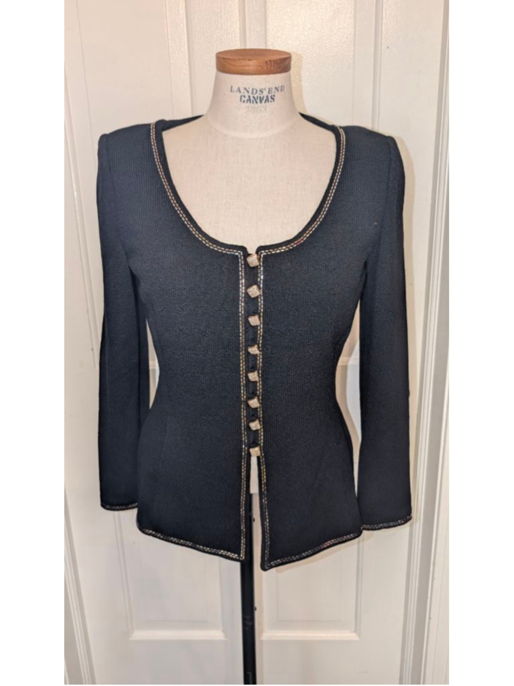 Vintage St. John Evening Black Gold Cardigan Size 6